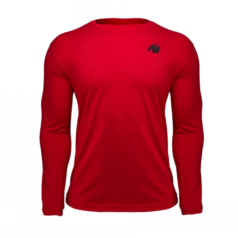 Red Cotton Long Gym Shirt Sport T Shirt Men Run Jogging Fitness T-shirt Compression Shirts Tops Male Running Shirt Men Clothing - Цвет: Red