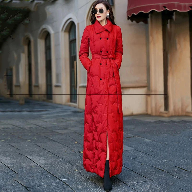 2021 winter new 90 white duck down down jacket women mid-length thick slim slimming super long over-the-knee coat female s60