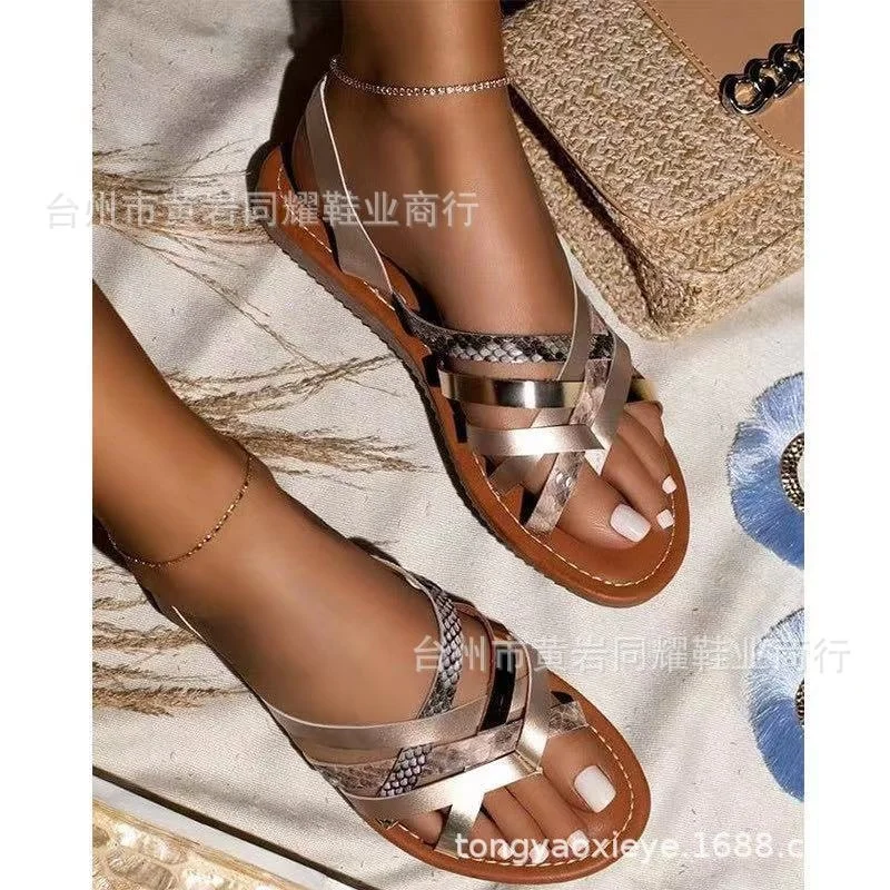 

2020 Spring Summer Women Sandals Crystal Shiny Ankle-Wrap Shoes Bordered Ladies Flat Form Sandals Outdoor Holiday Slides