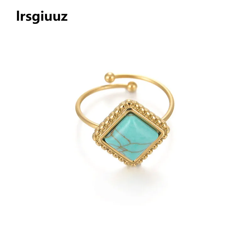 

European American Style New Lace Square Ring Inlaid With Turquoise French Fashion Light Luxury Stainless Steel Ring Adjustable