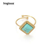 european american style new lace square ring inlaid with turquoise french fashion light luxury stainless steel ring adjustable