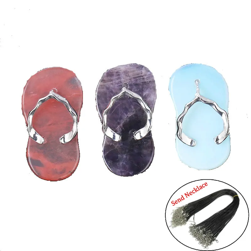 Натуральный драгоценный камень модное ожерелье с подвеской в виде тапочек