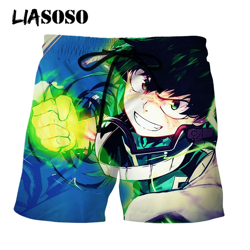 

LIASOSO 3D Print Unisex Anime Boku No My Hero Academia Men's Shorts Beach Casual Fashion Boardshorts Trousers Loose Cool Joggers