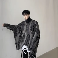 mens spring and autumn style yamamoto style knife cut raggedy men loose high collar hoodie fashion male hip hop coat