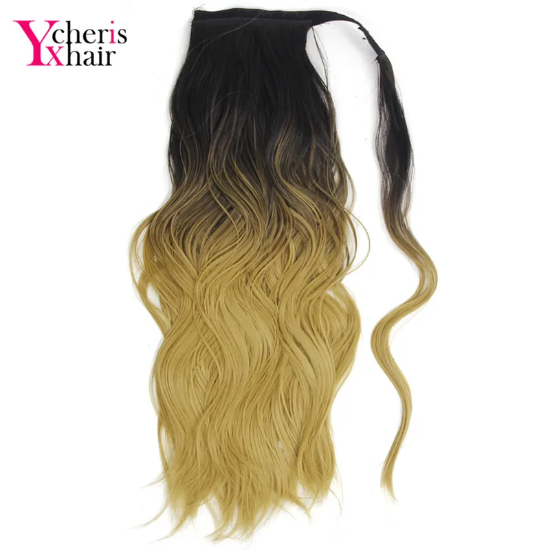YXCHERISHAIR 1 шт./упак. Клип в синтетическом теле волна хвосты 1" длинные натуральные черные коричневые блонд Омбрэ шиньон - Цвет: T1B/4/27