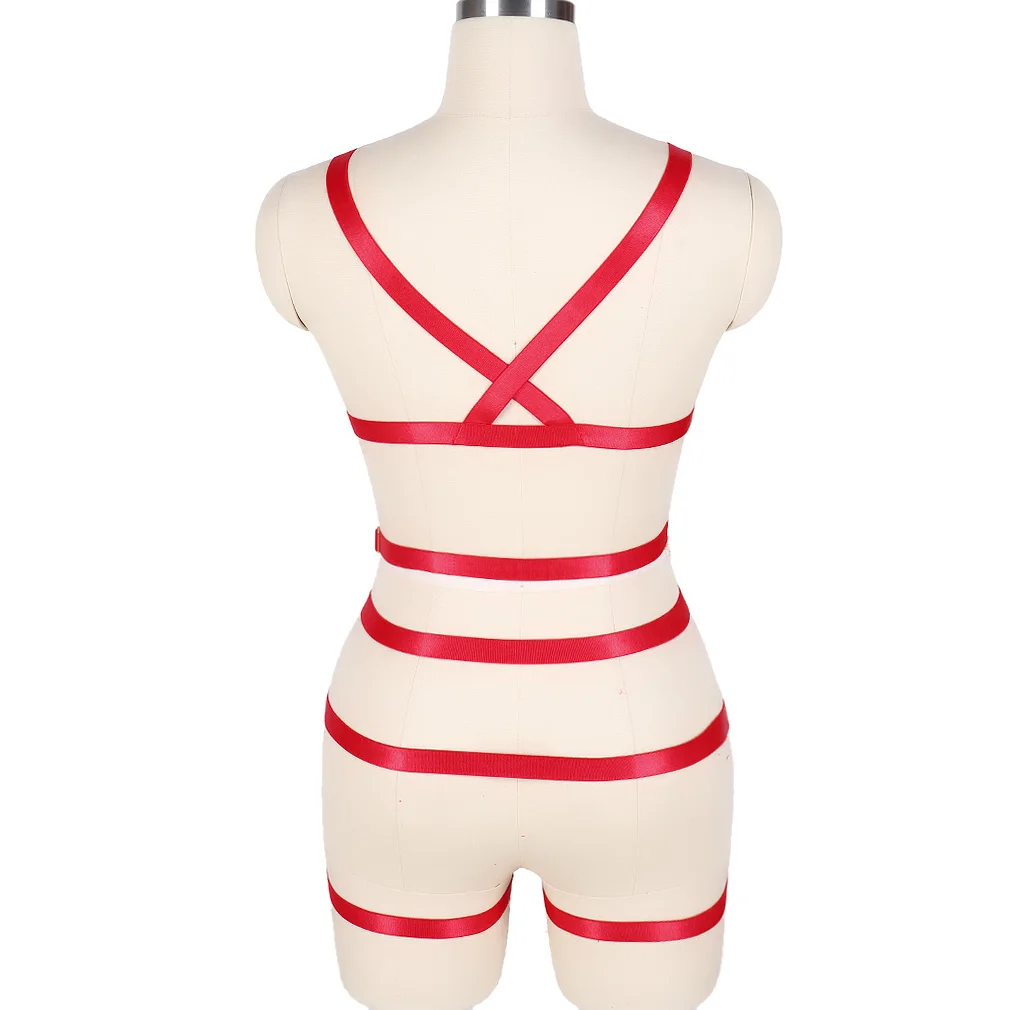 

Holographic Sexy Lingerie Bodysuit Leg Garter Bondage Body Cage Goth Rave Suspender Bra Body Harness Women Rivet Accessories