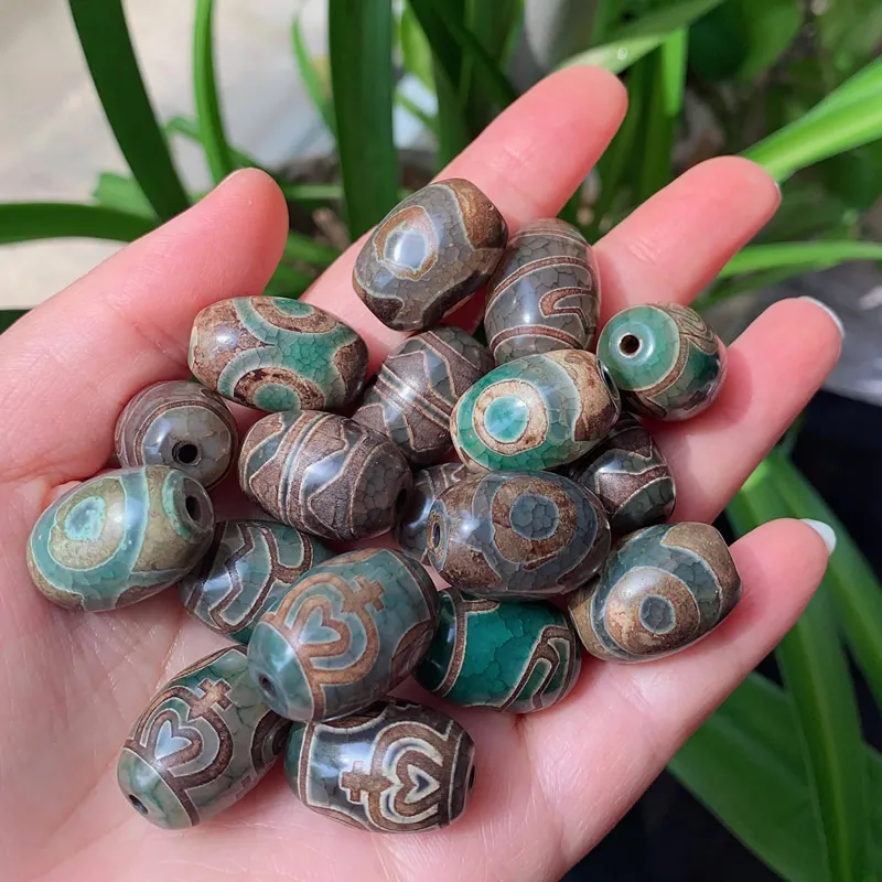 1PC 15x20мм Натуральные тибетские агаты Дзи бусины Лотос Тигровые Зубы Будды Ювелирные изделия Серый Зеленый Камень Агат для Женщин Мужчин Исцеление.