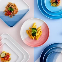 gradient color matching ceramic plates pink dessert steak western pasta snack home restaurant creative round ceramic plates