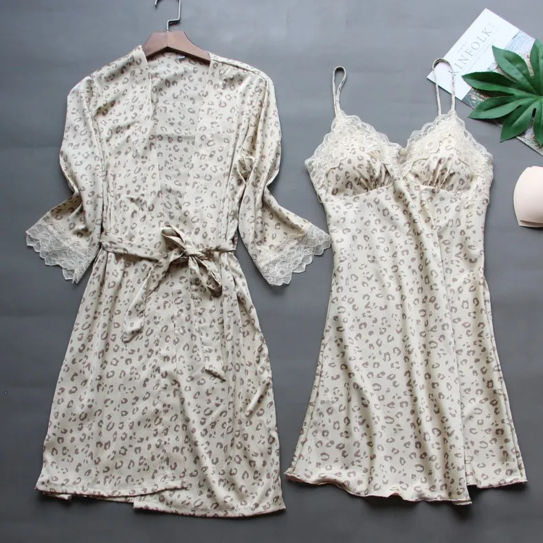

Summer New Bathrobe Gown Casual Nightwear Sexy Kimono Robe Set Leopard Sleepwear Women Intimate Lingerie Sexy Home Wear