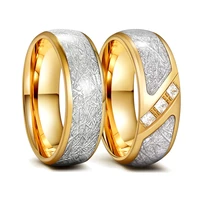 2022 trendy 8mm gold color tungsten carbon fibre rings for men meteorite cubic zirconia inlaid stainless steel engagement rings