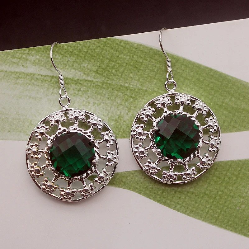 Женские серьги-подвески Hermosa круглые серьги с зеленым топазом из стерлингового
