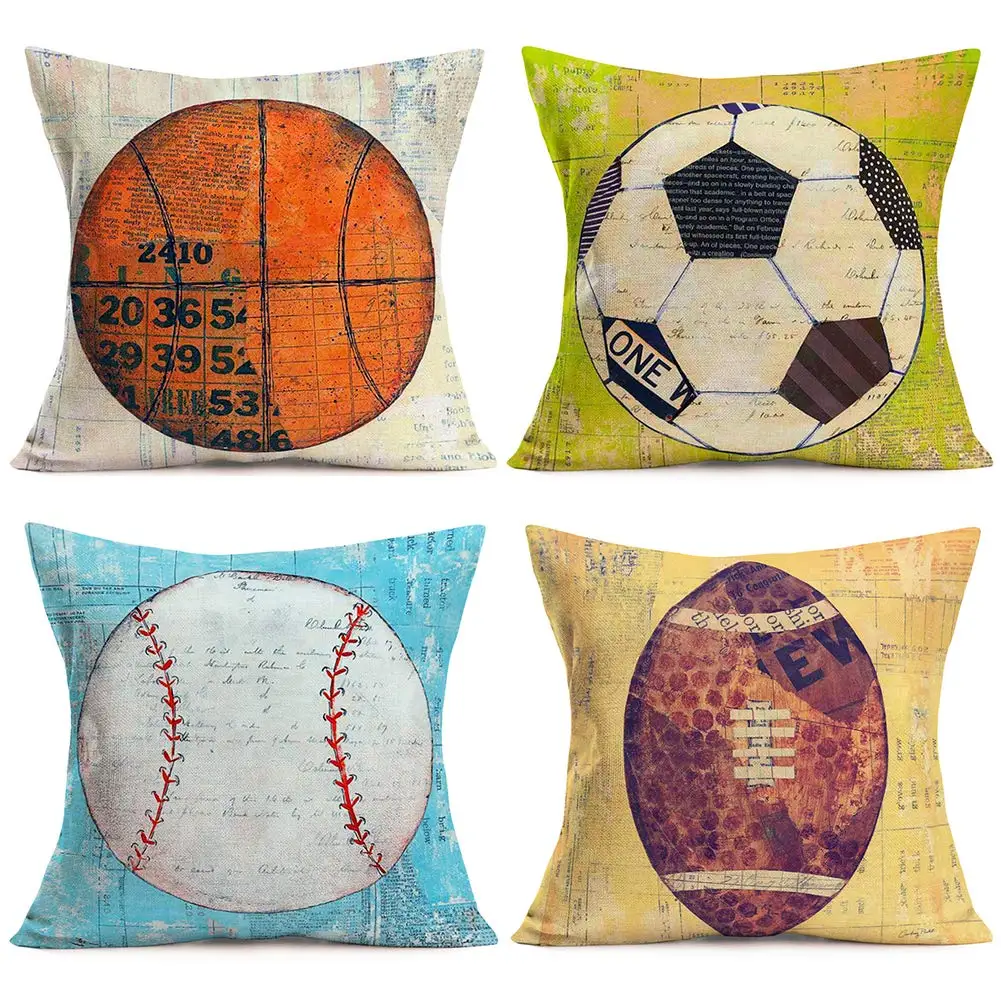 

Baseball basketball football rugby printed linen pillowcase sofa cushion cover home decoration can be customized for you 40x40