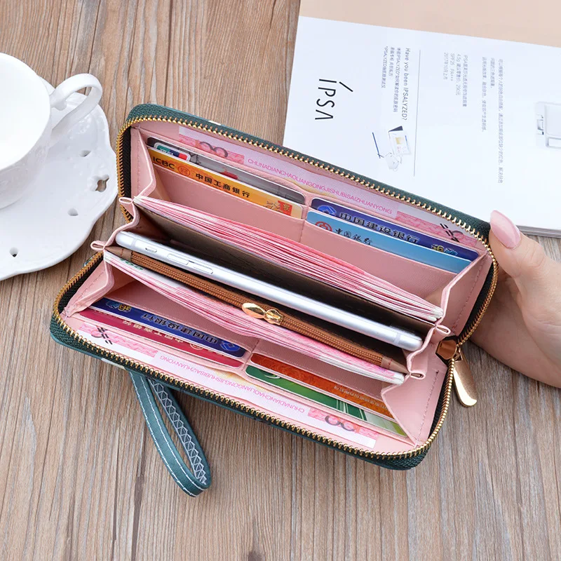 

2021 Women's Wallet Fashion Leather luxury wallet Personality printing Long Zipper Wallet Female Card wallet portfel damski