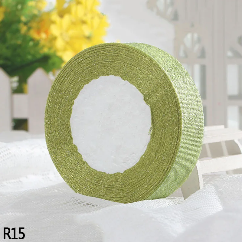 25 ярдов 22 м металлические блестящие ленты " Ширина DIY ручной работы швейная ткань упаковка для свадебного подарка товары для рождественской вечеринки - Цвет: R15