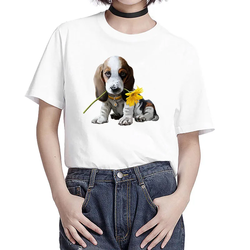 

Christmas T-shirt Cute Dogs Shirt Women Casual Short Sleeve Clothes 23424