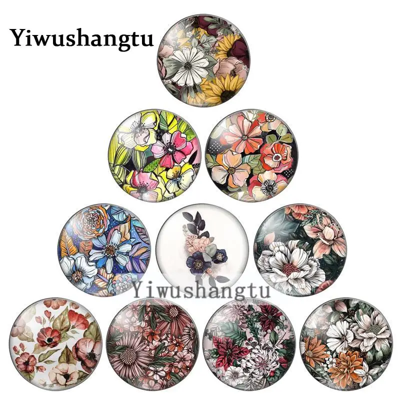 

Beautiful sketch flower resplendent 8/10mm/12mm/18mm/20mm/25mm Round photo glass cabochon demo flat back Making findings ZB0543
