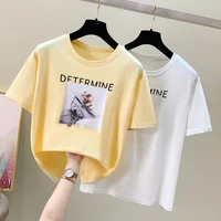 gkfnmt 2021 girls summer t shirt women korean fashion white tshirt short sleeve print tee shirt femme tops yellow