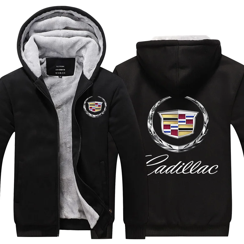 

Cadillac Car Menâ€™s Winter Fashion Outwear Thicken Jacket Slim Zipper Hooded High Quality Hoody Casual Fleece Warm Hoodies S-5XL