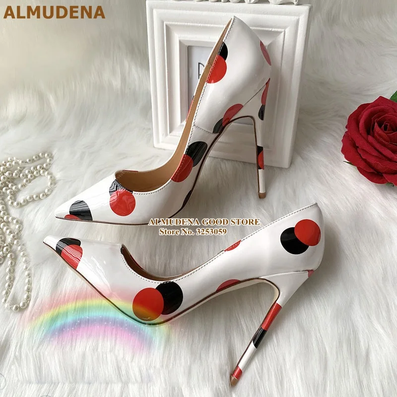 Туфли-лодочки на высоком каблуке 12 см с заостренным носком белые красные желтые в