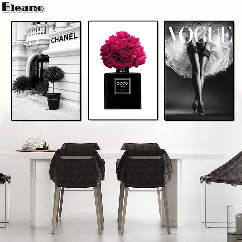

Pink flower and perfume bottle luxury poster sexy stockings woman legs canvas print home decoration wall art Unframed