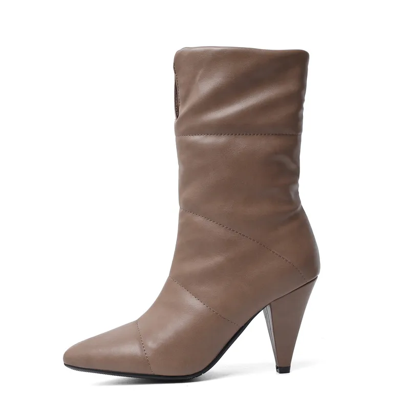 ANNYMOLI/женские ботинки зимние сапоги до середины икры из искусственной кожи на