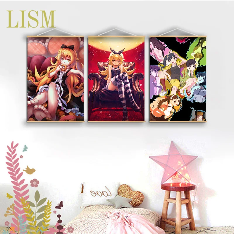 Плакат Аниме Bakemonogatari senjougaхара Hitagi oshino shinobu Картина на холсте Свиток из массива