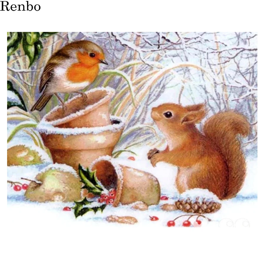 

Алмазная 5D картина в виде белки, животных, алмазная вышивка, вышивка крестиком, птица, Снежная сцена, Новое поступление, мозаика, рождественс...