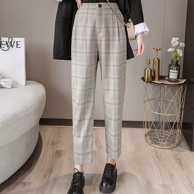 Женские осенние зимние клетчатые прямые брюки женские повседневные шикарные