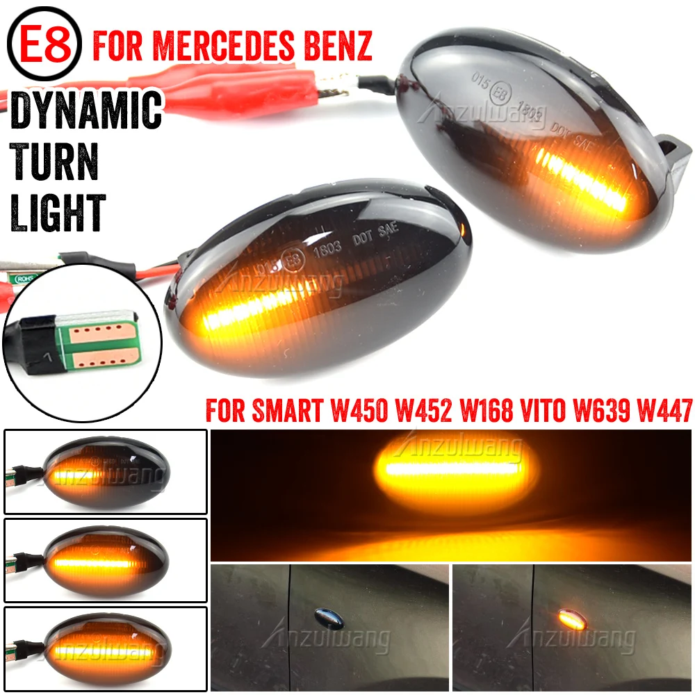 

2pcs Led Dynamic Turn Signal Side Marker Light For Mercedes Benz Smart W450 W452 A-Class W168 Vito W639 W447 Citan W415