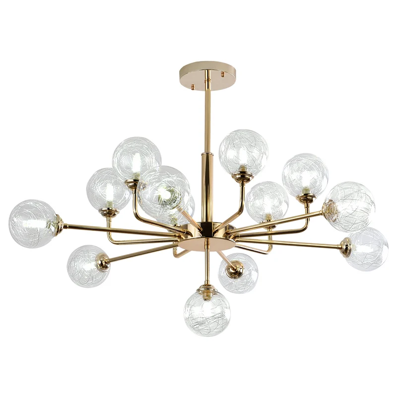 Скандинавская светодиодная люстра Современная Золотая лампа стеклянный