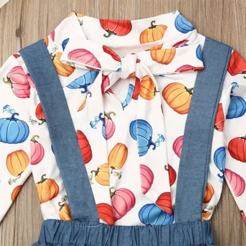 Модная детская одежда с принтом тыквы для маленьких девочек рубашка топ юбка на