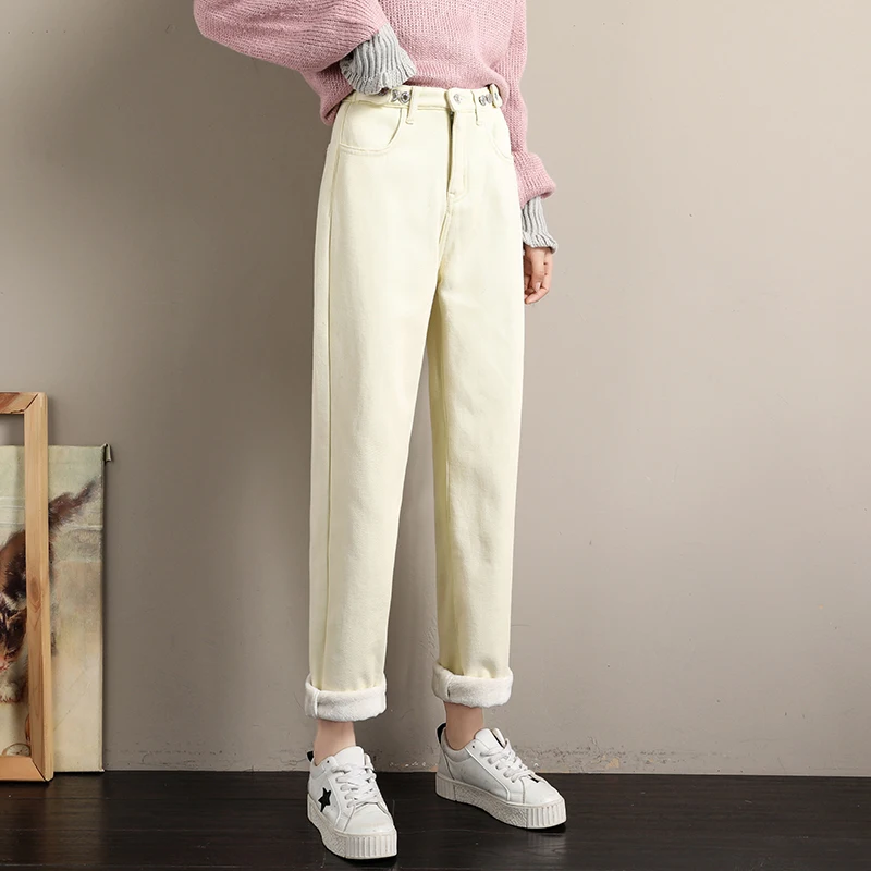 Джинсы GUUZYUVIZ женские с бархатным утеплителем повседневные свободные теплые