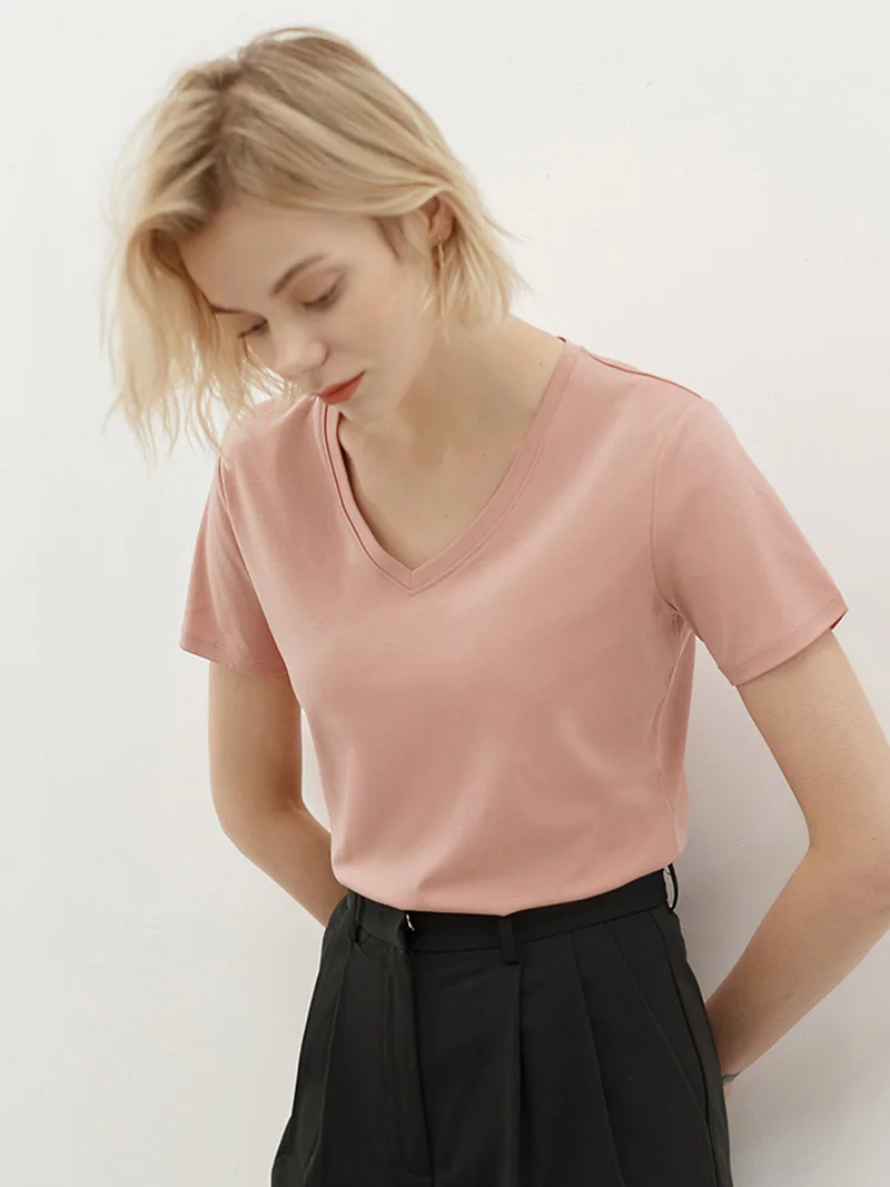 

T Shirts Women V Neck Short Sleeve Solid Color Summer Basic Casual Loose T-shirts Summer Tees 2021 Women Tops