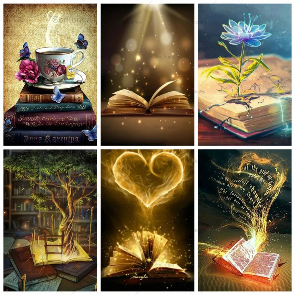 

Sontonga Diy 5D Diamond Mosaic Book Full Square Drill Diamond Painting Heart Scenery Rhinestone Pictures Handmade Art Kits