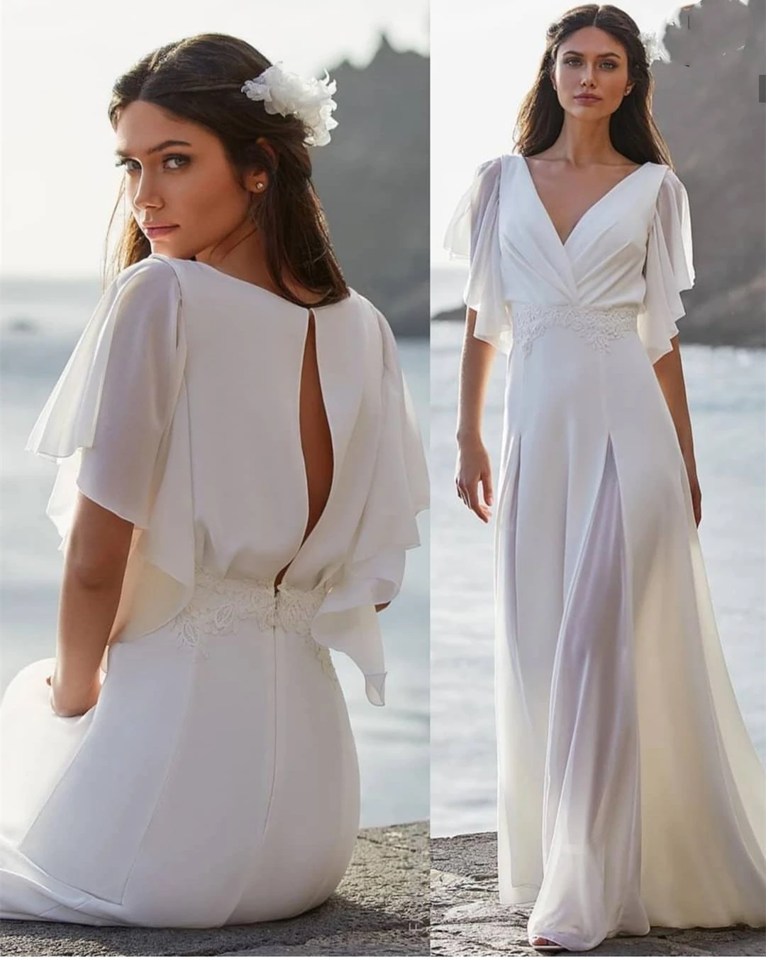 

Простое пляжное свадебное платье в стиле бохо 2022, шифоновое богемное свадебное платье с V-образным вырезом, элегантное женское кружевное платье с аппликацией, Дешевое платье