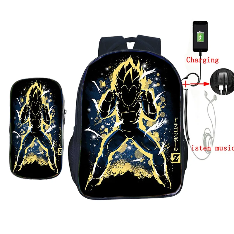 4 2 шт./компл. школьные сумки с пеналом аниме Dragon Ball Z рюкзак Гоку печать usb зарядка дорожные сумки для подростков - Цвет: 4