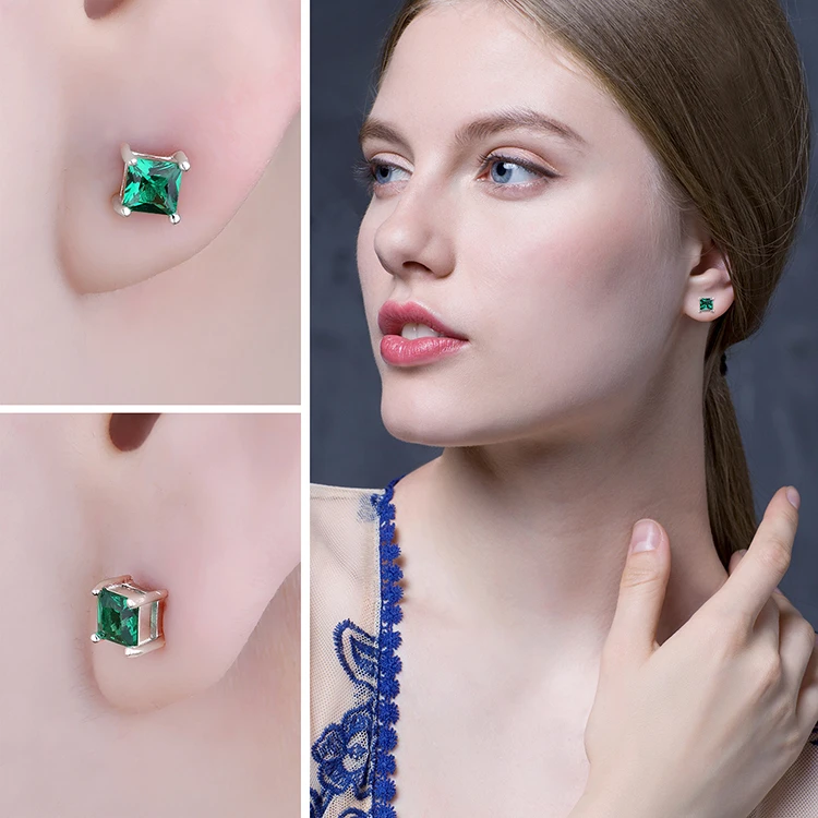 JewelryPalace квадратный 0.6ct создан Изумрудный 925 пробы серебряные серьги гвоздики для женщин модные ювелирные украшения