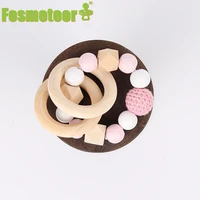 fosmeteor baby toy beech wooden animal baby pram personalize silicone bead pacifier chain chewable silicone pacifier chain set