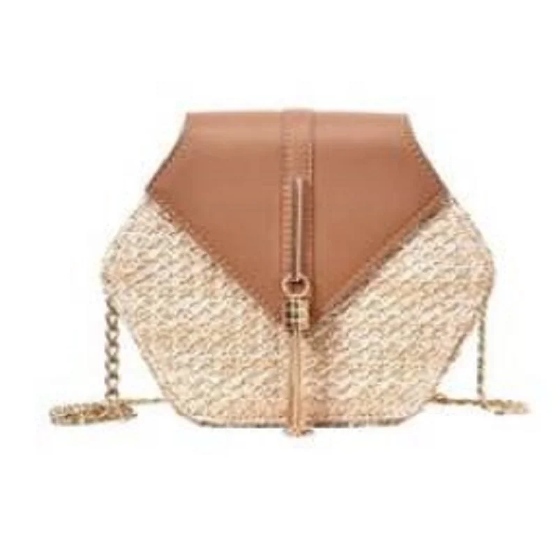 

2021 New Chain Messenger Bags Women Summer Rattan Handmade Woven Beach Boho Bags Woven Bag Crossbody