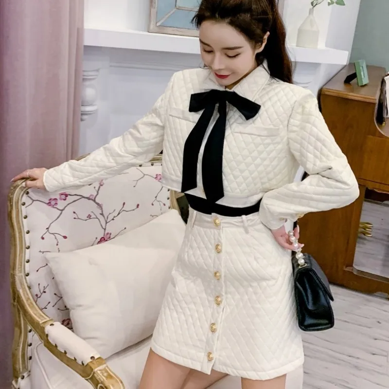 Новинка 2020 милое теплое хлопковое пальто с бантом женские мини юбки комплект из