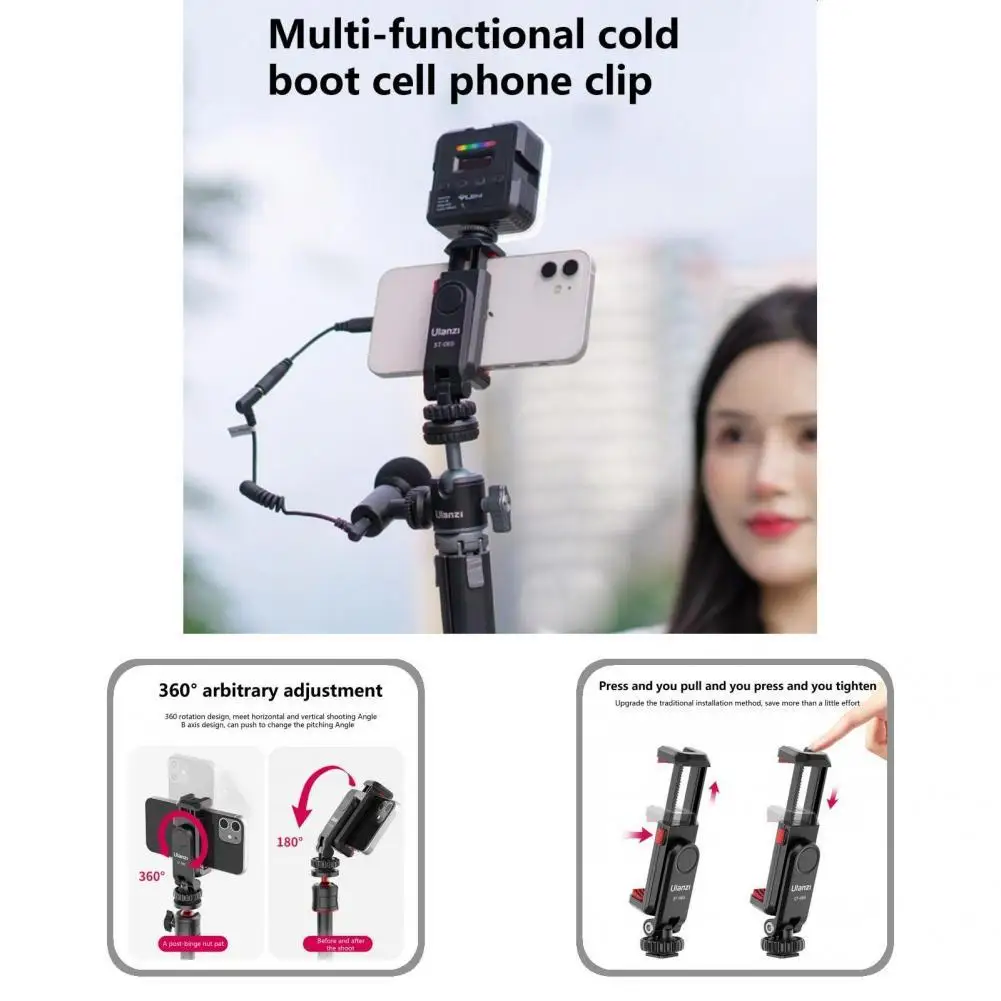 

Practical Lightweight 360 Degree Rotatable Dual Cold Shoe Tripod Phone Clip for Photography Phone Clip Phone Mount