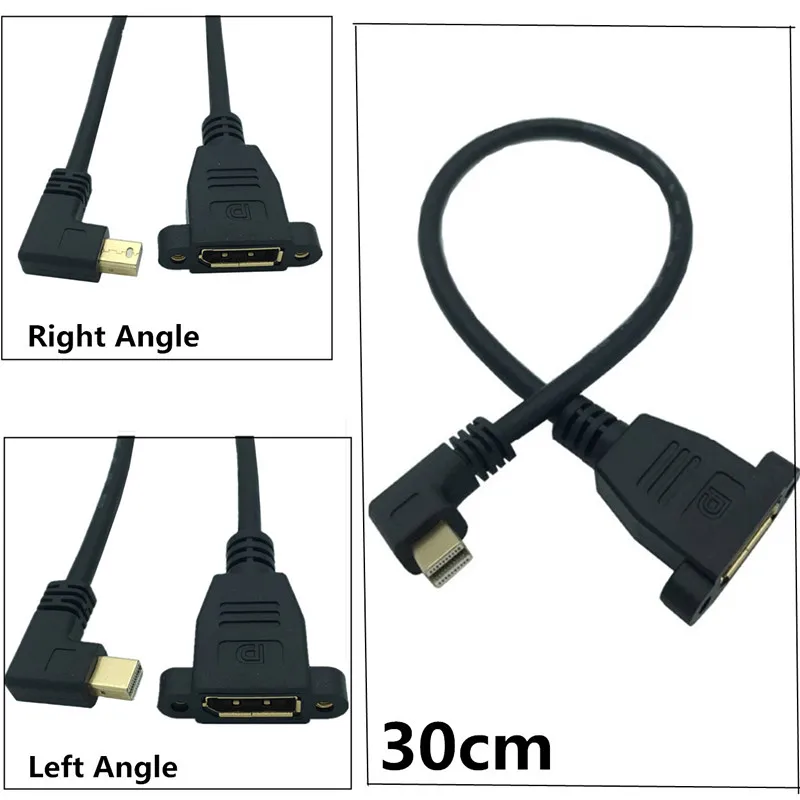 

Мини-Соединительный шнур Gold mini DisplayPort с углом 90 градусов влево и вправо, Соединительный шнур 4K с гнездом DisplayPort 1,2 для HD-дисплея, Удлинительны...