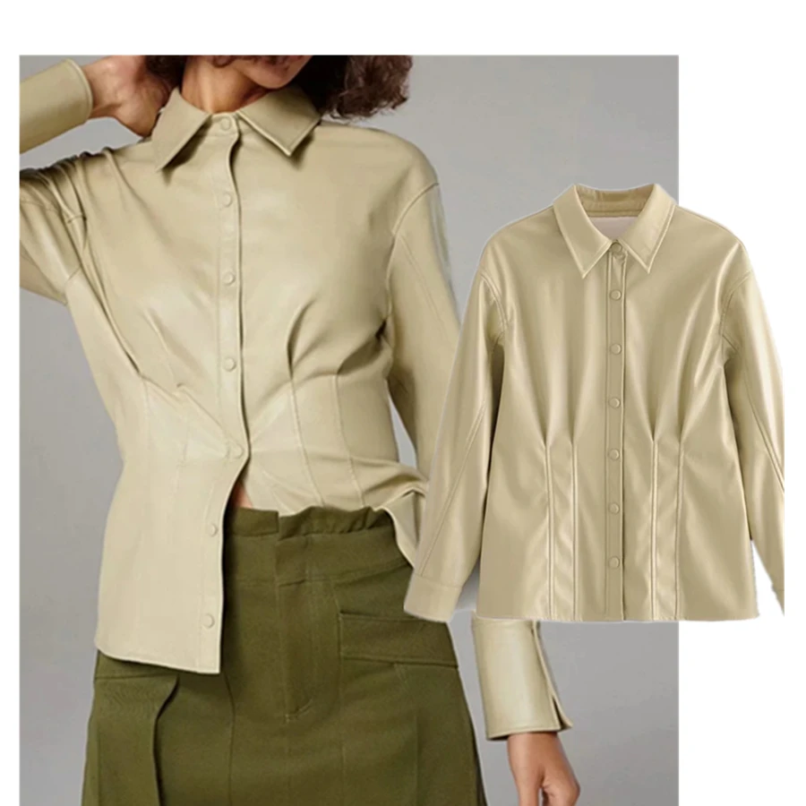 Увядшая модная куртка в английском стиле из искусственной кожи с высокой талией