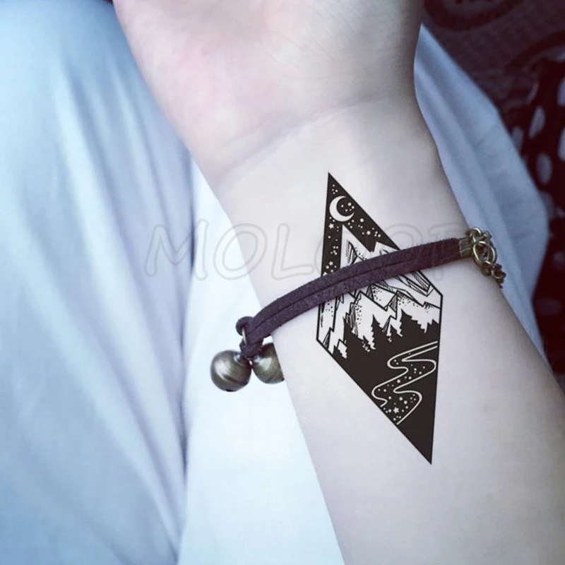 Татуировка стикер сосна рождественское растение черная рука боди-арт перенос