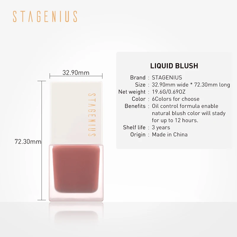 

STAGENIUS Face Liquid Blush Blusher 6 Colors High Quality Pigment Long Lasting Natural Cheek Blush Cream Cosmetics