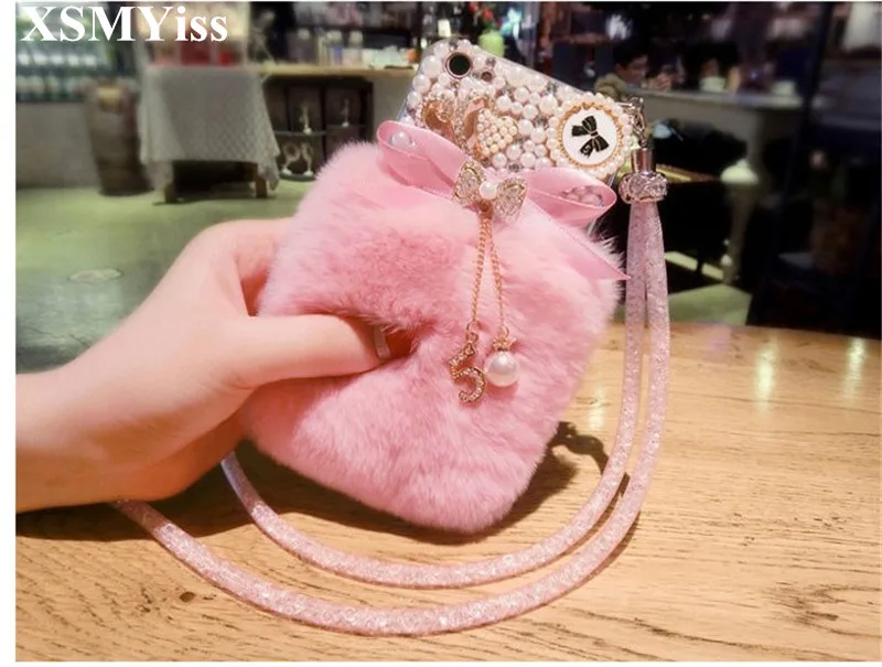 Роскошный блестящий плюшевый мех лисы задняя крышка с бантиком из кролика и