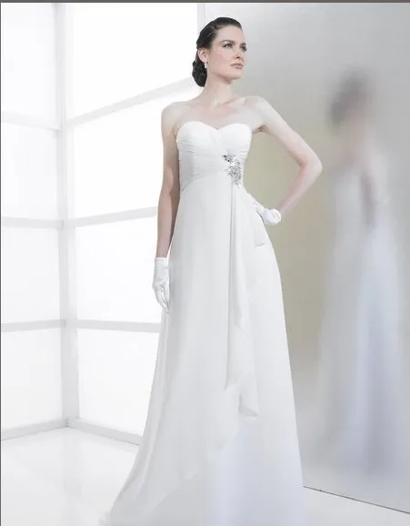 

free shipping Chiffon A-line Sweetheart open back asymmetric waist train crystal rhinestone pearl glass seed beads wedding dress