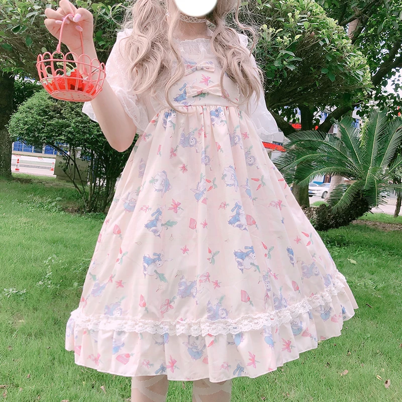 Kawaii Лолита платье мягкие японские игрушки милый лук кролик печати ежедневно