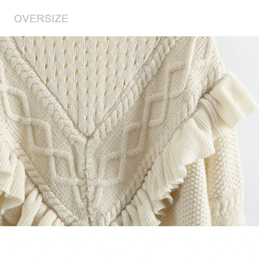 Женский пуловер оверсайз TEELYNN теплый толстый свитер с оборками свободная