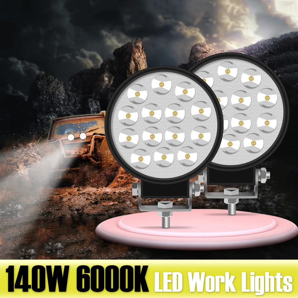 

SUHU 2PC Round 140W LED Work Light Spot Lamp Offroad Truck Tractor Boat SUV UTE 12/24V 9000LM 6000K Driving Lamp Car Accessories